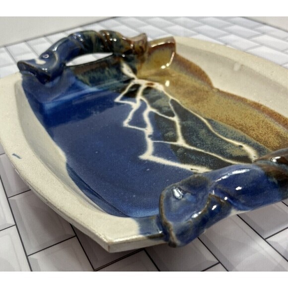 Doe Ridge Pottery Tray Mountain Scene Drip Glaze Signed Modern Artisan Handmade - Picture 8 of 13